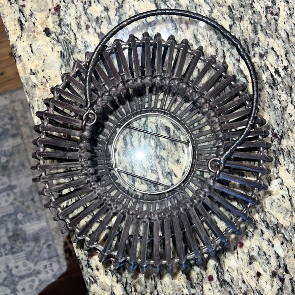 Black Wooden Circular Candle Holder with Glass Holder & Handle - Picture 5 of 8